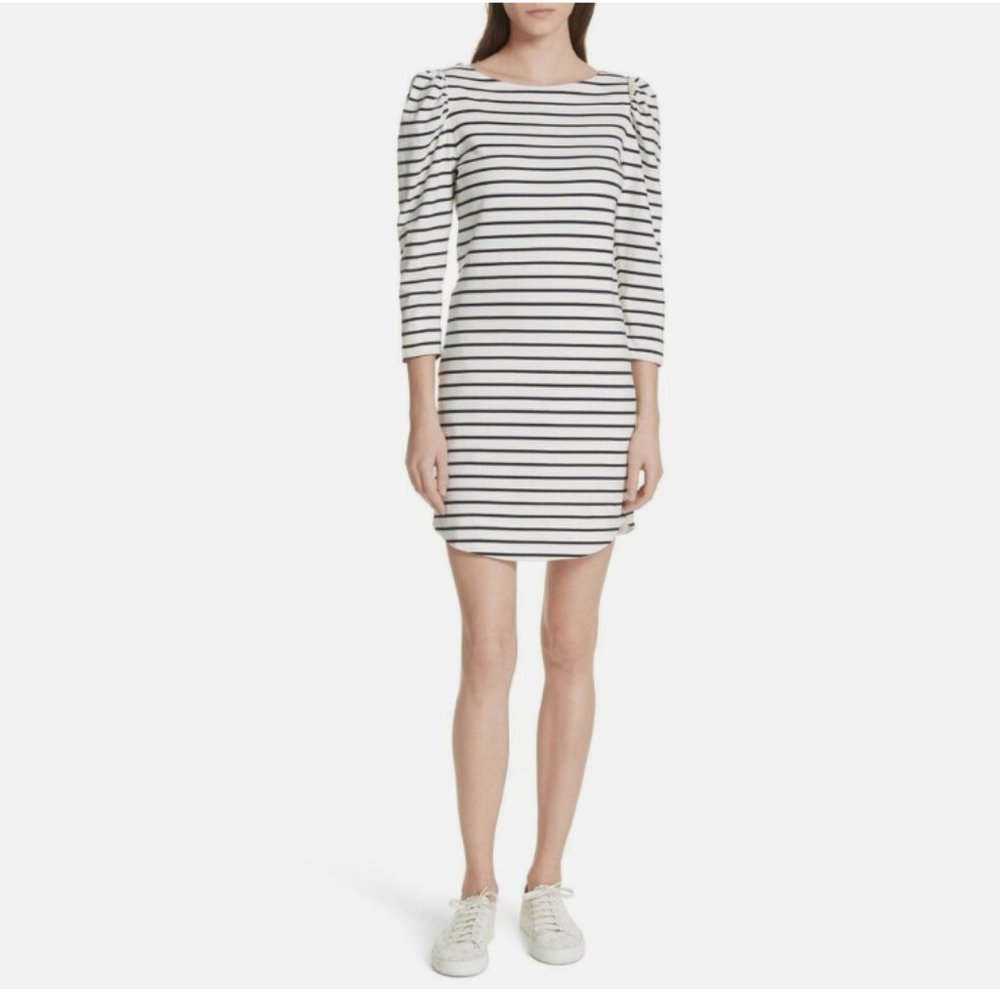 Rebecca Taylor La Vie navy blue stripe long sleeve cotton shift dress XS - Picture 2 of 8